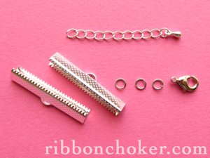 Ribbon Clamps, lobster clasps, jump rings and extension chains